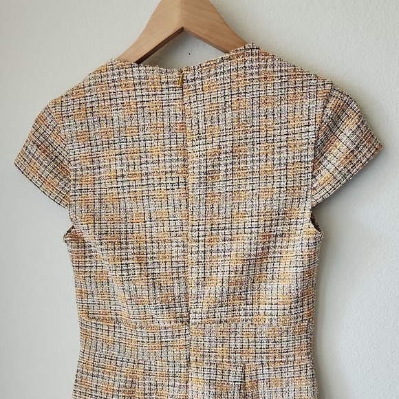 Grace Karin Tan and Cream Tweed Midi Dress Sz S NWT Cap Sleeve Pencil Dress NWT - Picture 7 of 15